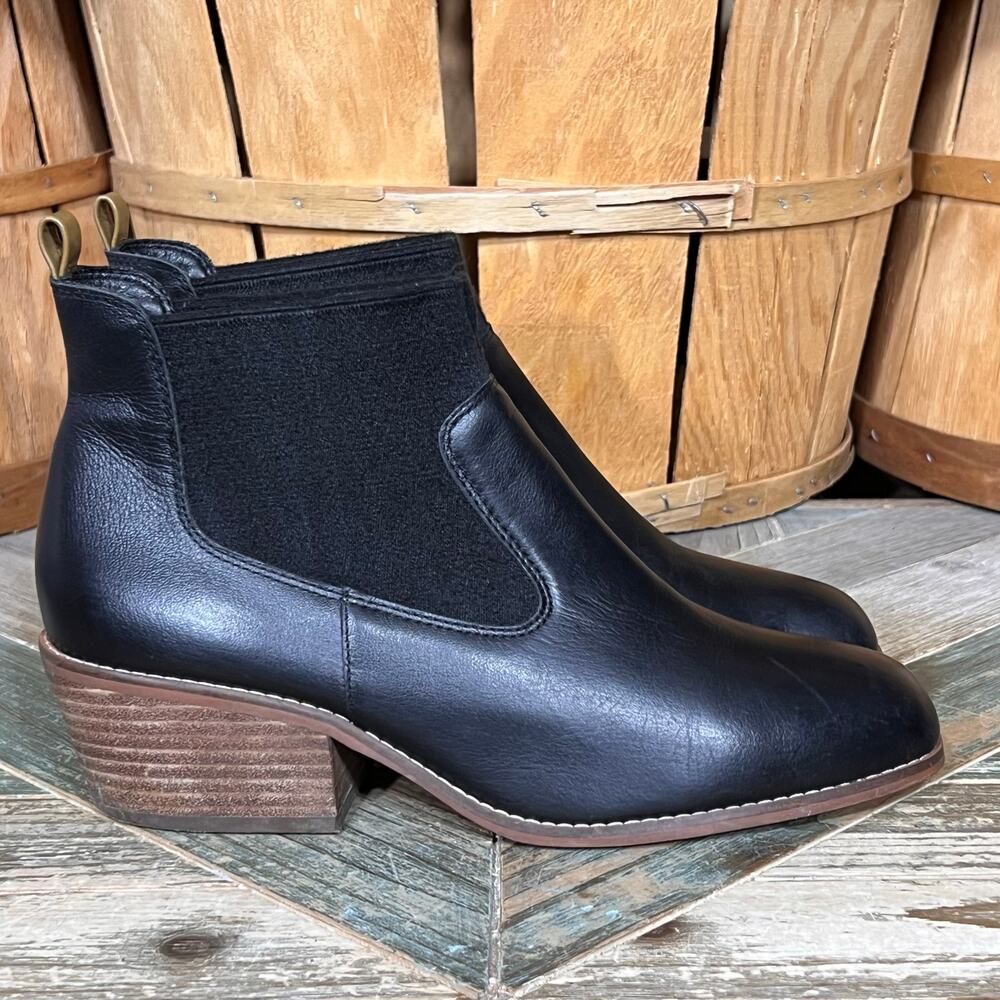 Crown Vintage Giancita Black Leather Gore Elastic Pull-On Ankle Boots Womens 9.5